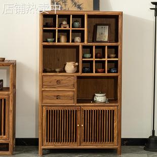 新中式老榆木多宝阁博古架实木置物架茶叶角柜展示柜收纳茶室边柜