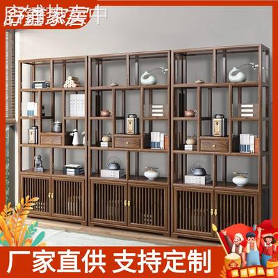 实木中式客厅置物架古董架简约现代架子仿古茶叶柜小型摆件博古架