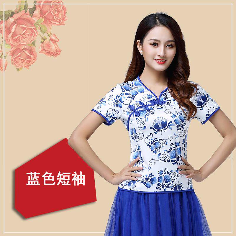 特价青花瓷新款民族风广场舞服装牛奶丝女盘扣舞蹈服秋冬长袖跳舞