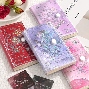 玫瑰来信便携本蝴蝶笔记本磁扣本防水加厚空白内页烫金镭射高颜值日记本学生用ins风文艺记事本女孩手账本子