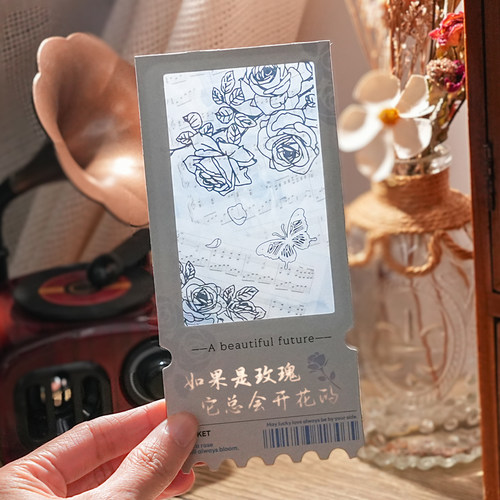 创意透光藏字明信片高级感贺卡ins风文艺信封男女友情侣浪漫表白礼物520仪式感光影卡纸复古玫瑰票根书签卡片