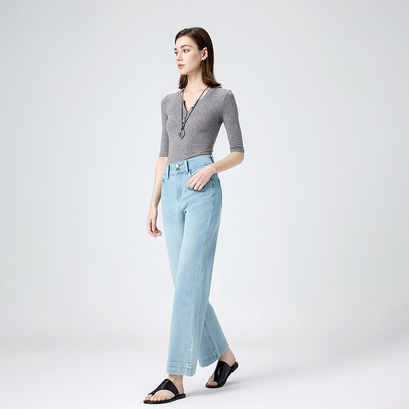 四面弹双粒扣烟管裤女2025秋季醋酸修身显瘦九分直筒法棍裤