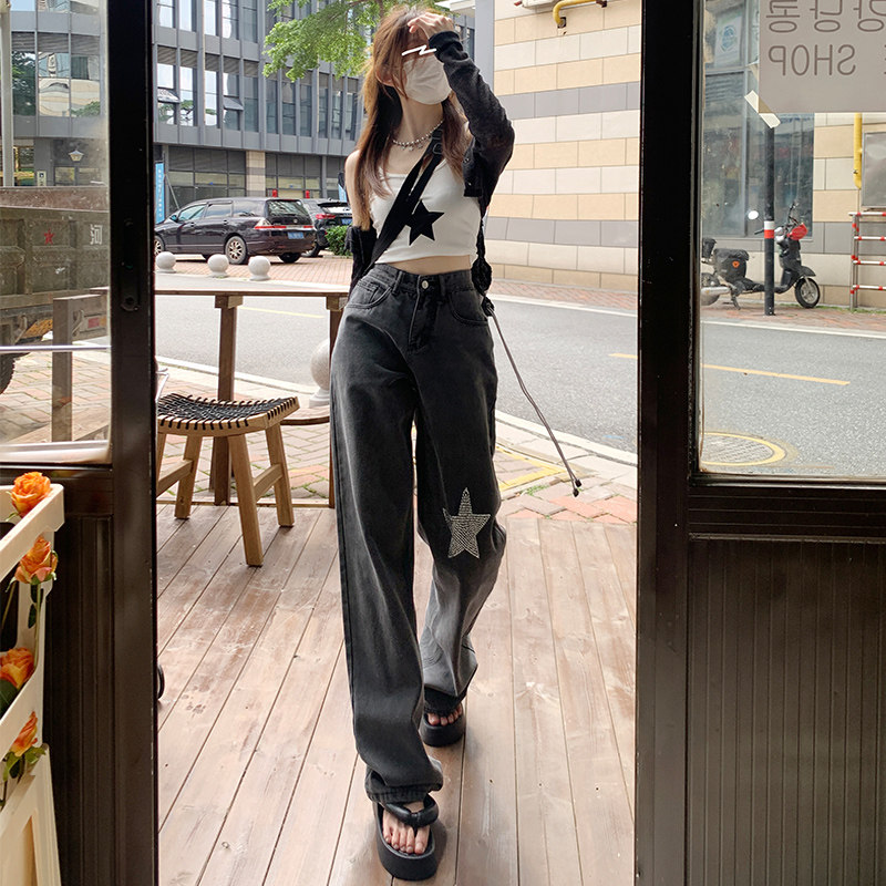 牛仔裤女千禧辣妹世纪初烫钻五角星bling宽松个性时尚显瘦阔腿裤