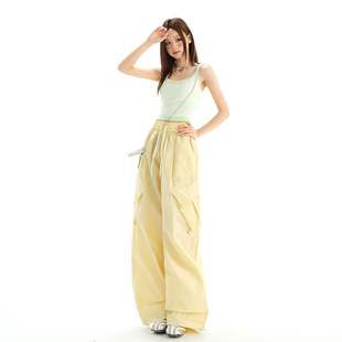 寬松拖地傘兵休閑褲 25年夏季 新款 多巴胺彩色復(fù)古街頭工裝 女