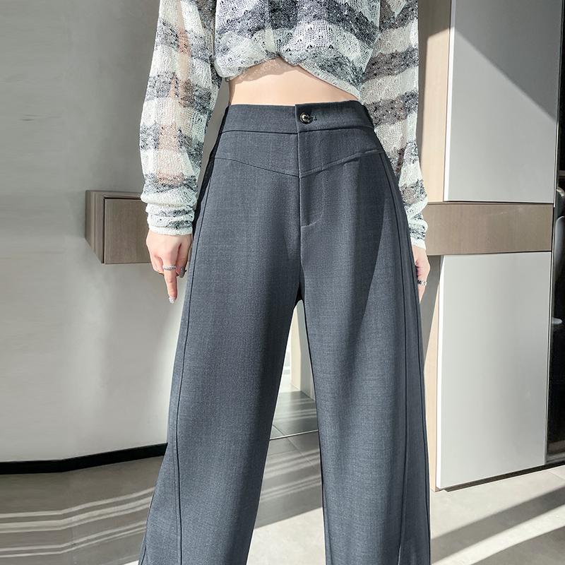 灰色西装裤女春夏2025新款高腰垂感高级感镰刀直筒窄版香蕉阔腿裤