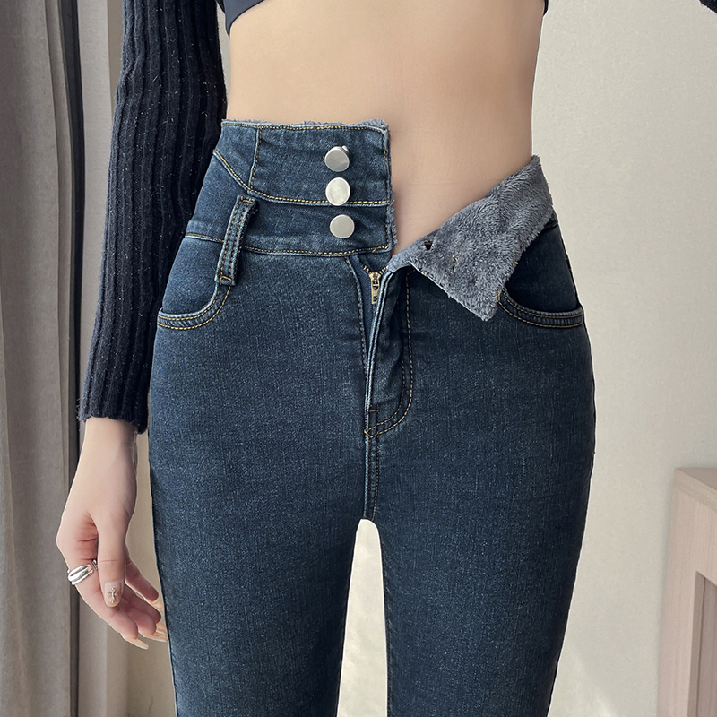 紧身牛仔裤女新款爆款加绒超高腰显瘦铅笔裤小脚裤子加厚