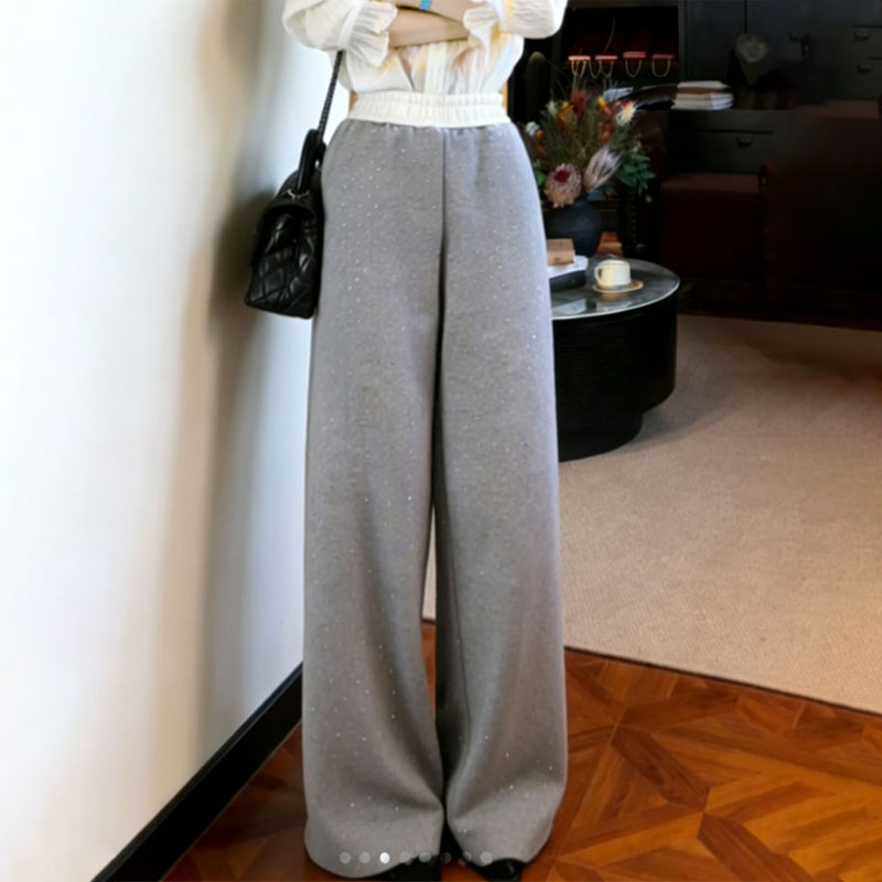 高端定制灰色细闪大码阔腿裤女