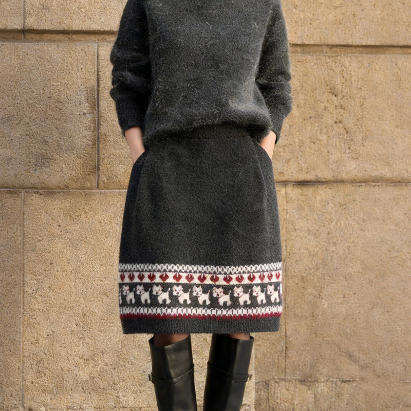 欧货高端定制大码深灰色毛呢半身裙女2026早春新款费尔岛A字裙子,女装/女士精品,大码半身裙,淘宝优惠券,粉丝福利购,淘宝优惠卷