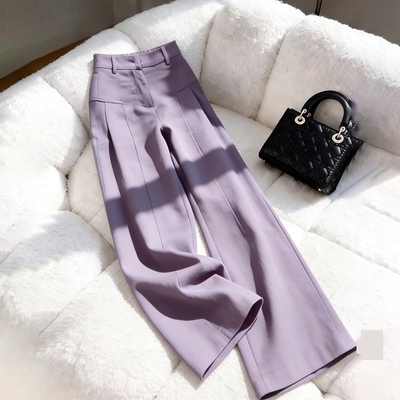 高端定制香芋紫高腰大码阔腿裤女