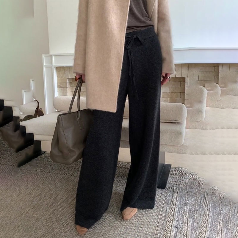 高端定制黑色毛呢大码阔腿裤女