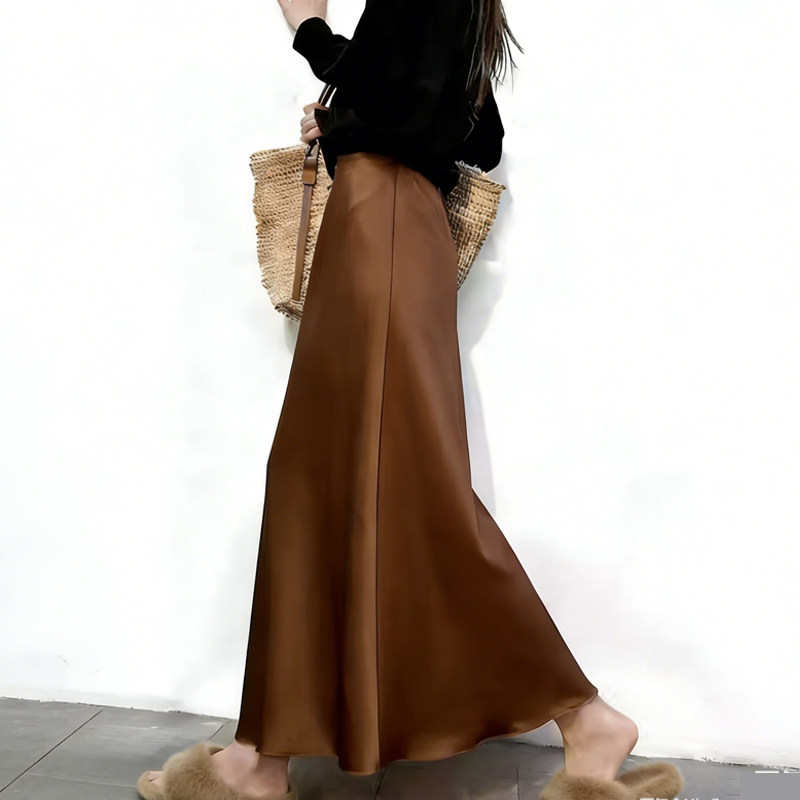 高端定制焦糖棕色缎面大码半身裙女2026早春新款轻熟风醋酸鱼尾裙,女装/女士精品,大码半身裙,淘宝优惠券,粉丝福利购,淘宝优惠卷