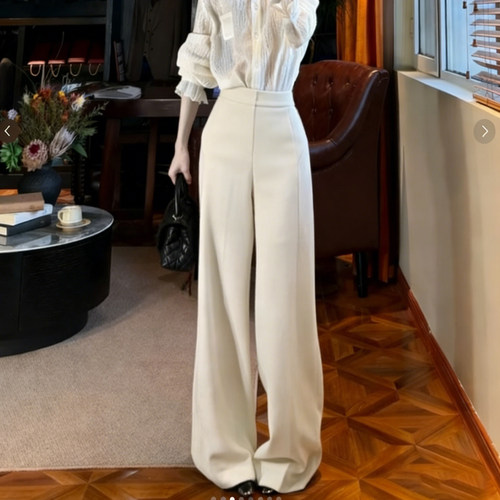 欧货高端定制杏色毛呢大码阔腿裤