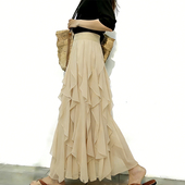 欧货高端定制米杏多层荷叶边大码 半身裙女2026春夏新款 轻熟大摆裙