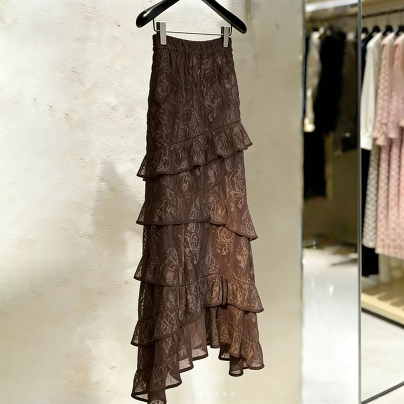 欧货高端定制深咖色大码蕾丝半身裙女2026夏季新款复古轻熟鱼尾裙
