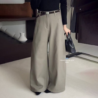 欧货高端定制灰色大码阔腿裤女