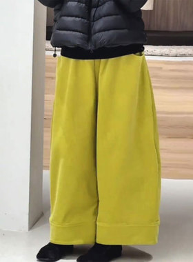 欧货高端定制黄色灯芯绒大码阔腿裤女2025秋冬新款加厚宽松休闲裤