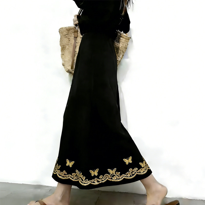 欧货高端定制黑色毛呢大码半身裙女2025冬季新款加厚刺绣A字裙子,女装/女士精品,大码半身裙,淘宝优惠券,粉丝福利购,淘宝优惠卷