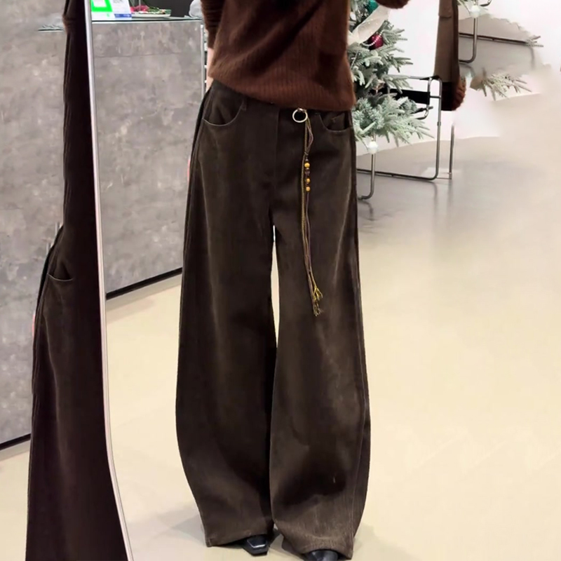 欧货高端定制棕色大码松弛阔腿裤