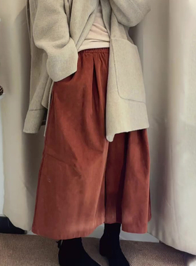 欧货高端定制橘红色毛呢大码阔腿裤女2026早春新款慵懒风休闲裤子