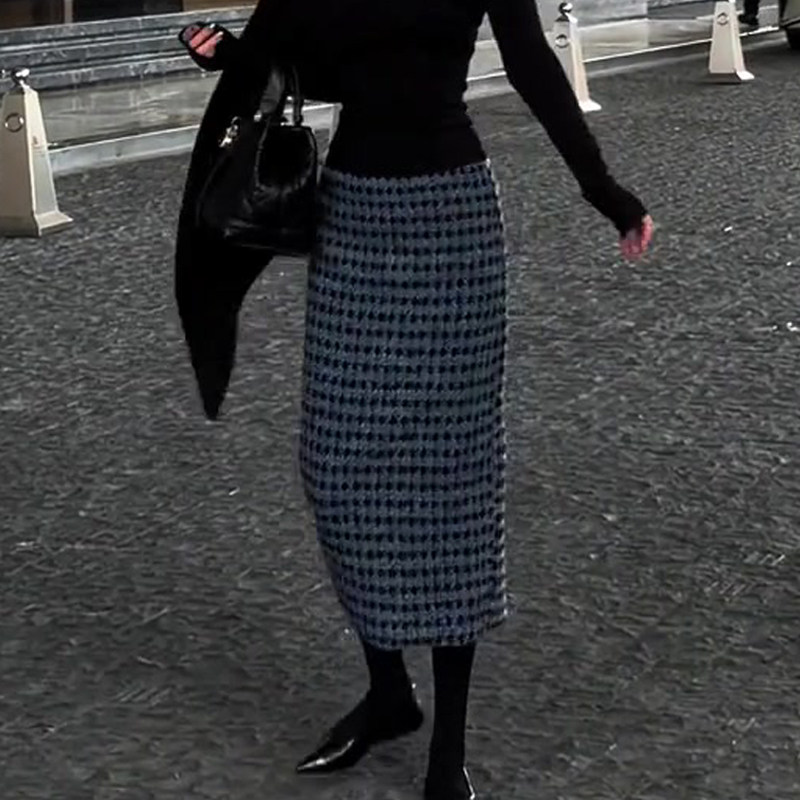 欧货高端定制灰色格纹大码半身裙