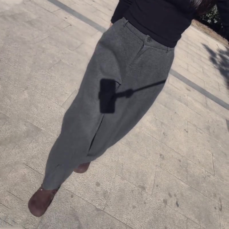 欧货高端定制灰色毛呢大码阔腿裤