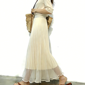 欧货高端定制米白色压褶大码 半身裙女2026春夏新款 网纱浪漫大摆裙