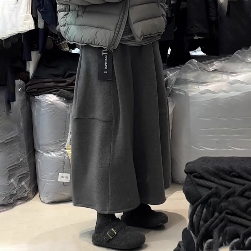 欧货高端定制灰色毛呢大码阔腿裤