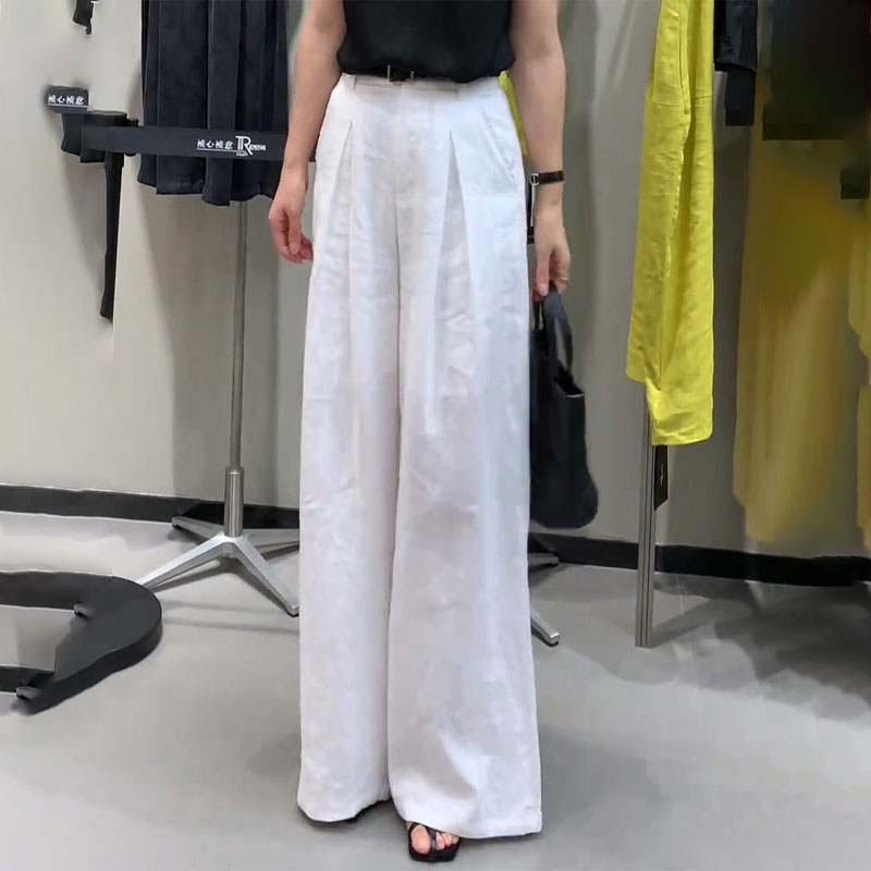 白色气质褶皱休闲阔腿裤女