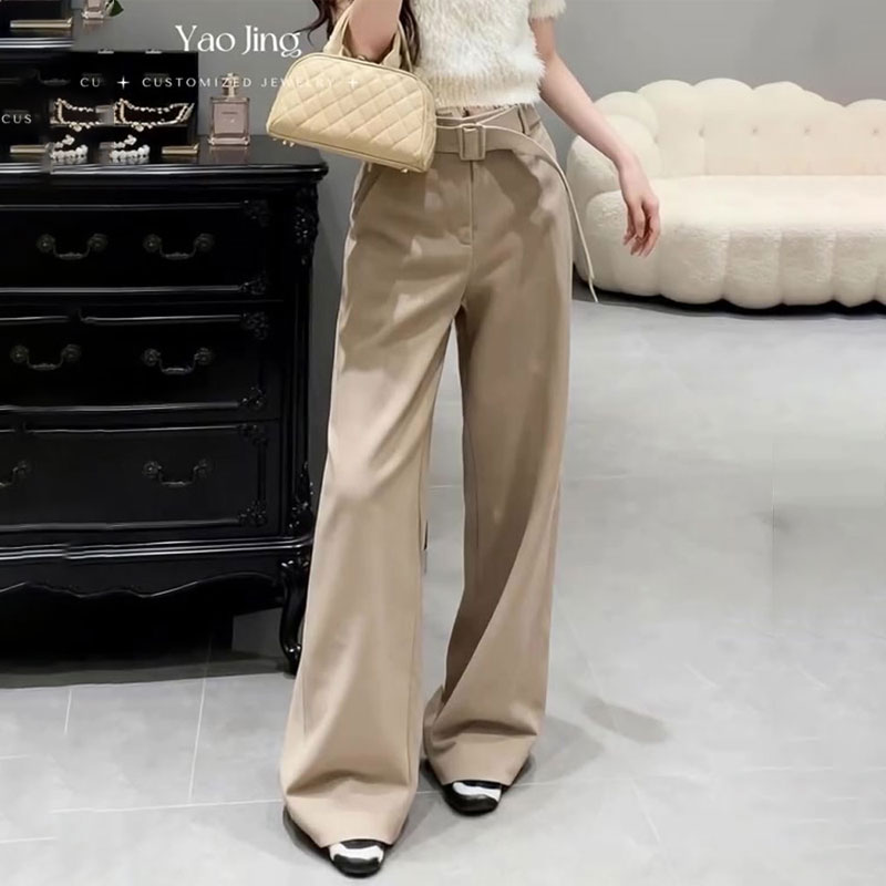 欧货高端定制卡其色大码阔腿裤女