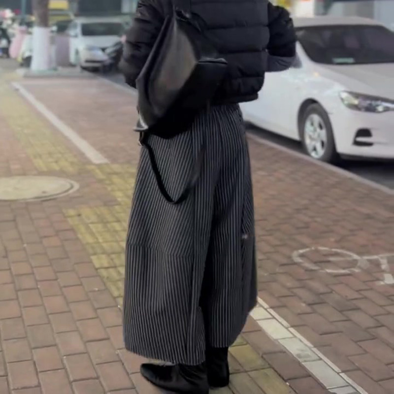 欧货高端定制深灰色大码阔腿裤女