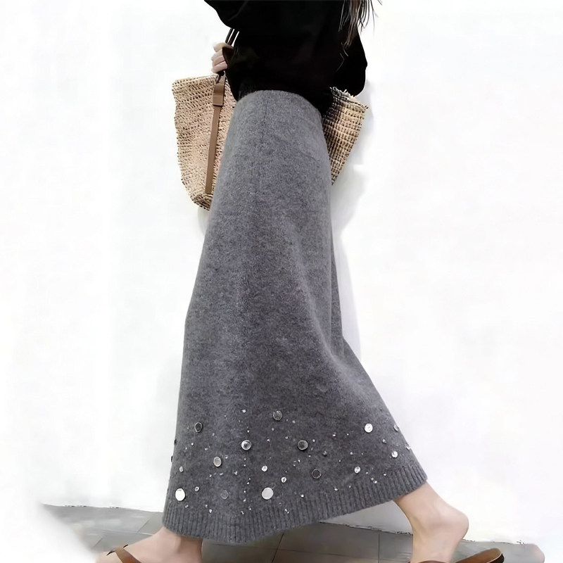 欧货高端定制灰色毛呢大码半身裙女2025冬季新款加碎钻厚A字裙子,女装/女士精品,大码半身裙,淘宝优惠券,粉丝福利购,淘宝优惠卷