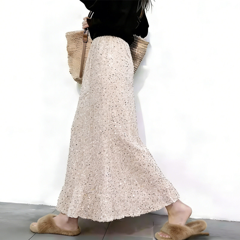 欧货高端定制米白色亮片大码半身裙女2026早春新款轻奢风A字裙子,女装/女士精品,大码半身裙,淘宝优惠券,粉丝福利购,淘宝优惠卷