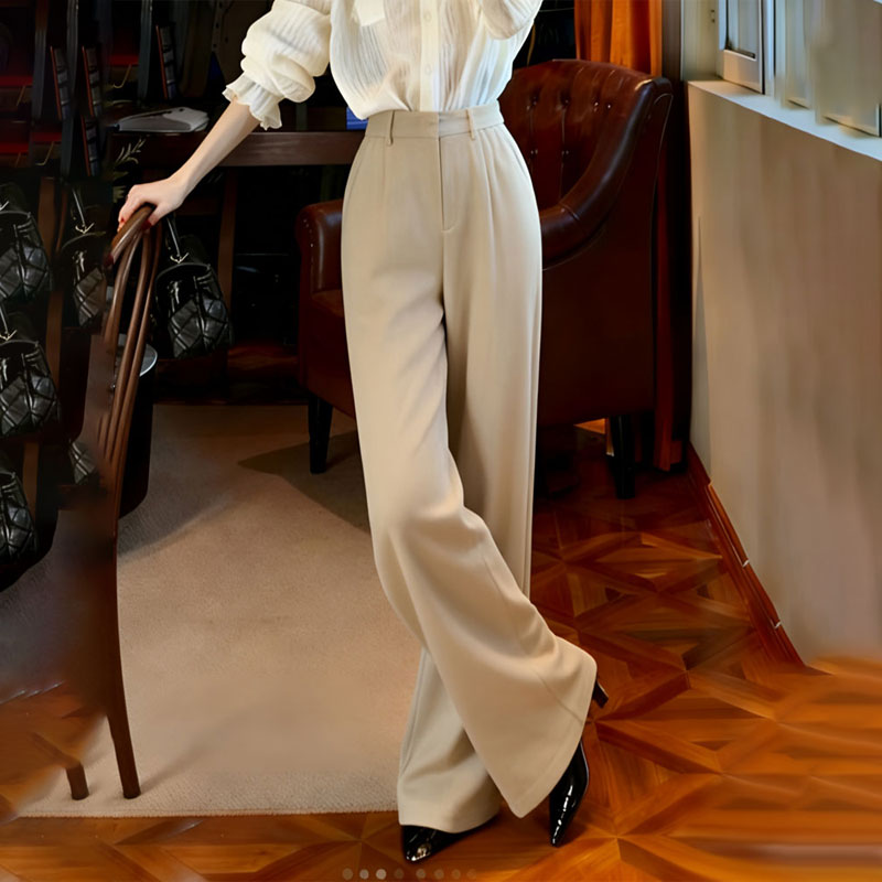 欧货高端定制卡其色大码阔腿裤女