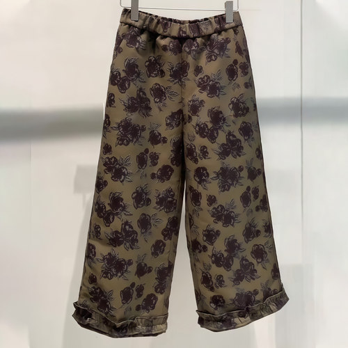 高端定制咖色木耳花边大码阔腿裤