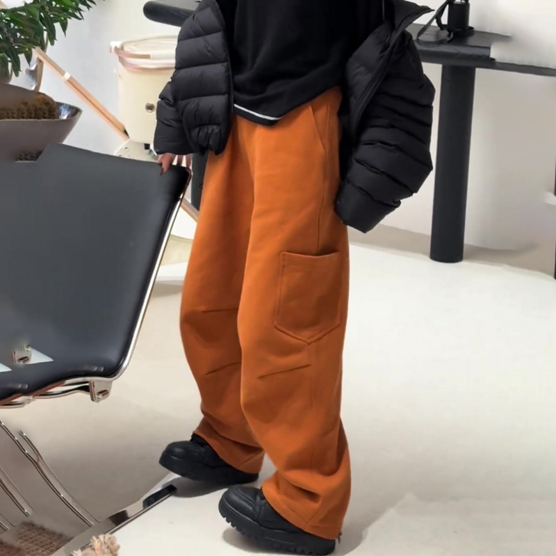 欧货高端定制桔色毛呢大码阔腿裤