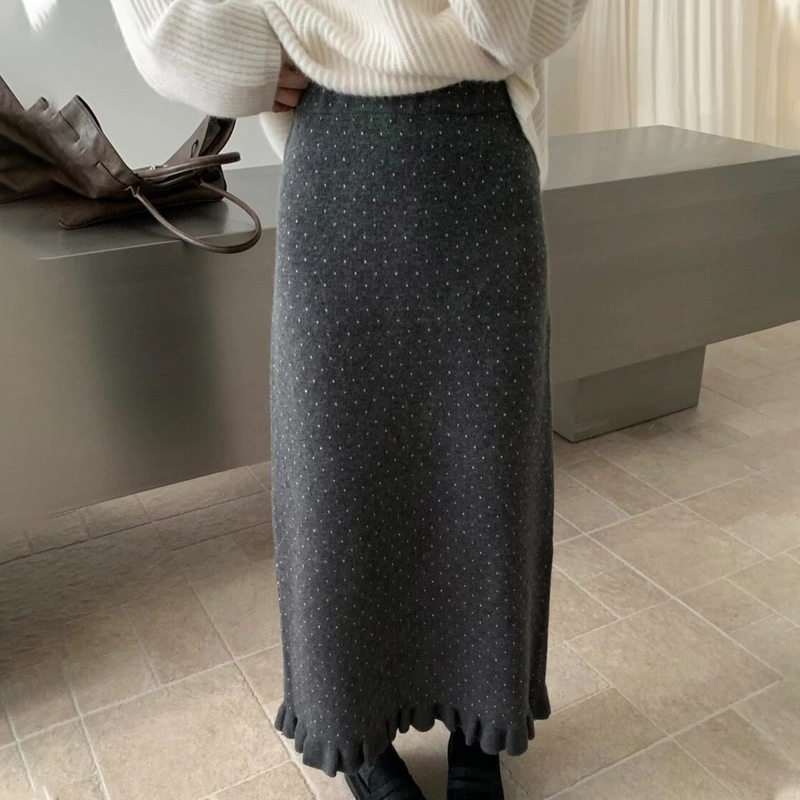 高端定制灰色毛呢大码波点半身裙