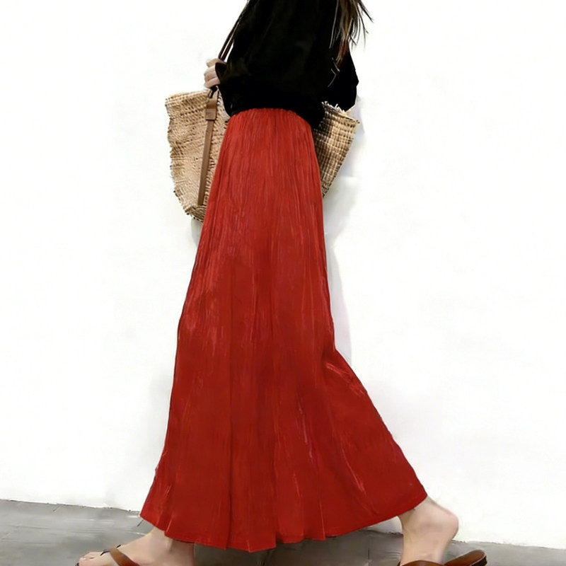 欧货高端定制橘红色压褶大码半身裙女2026早春新款高腰轻熟大摆裙,女装/女士精品,大码半身裙,淘宝优惠券,粉丝福利购,淘宝优惠卷