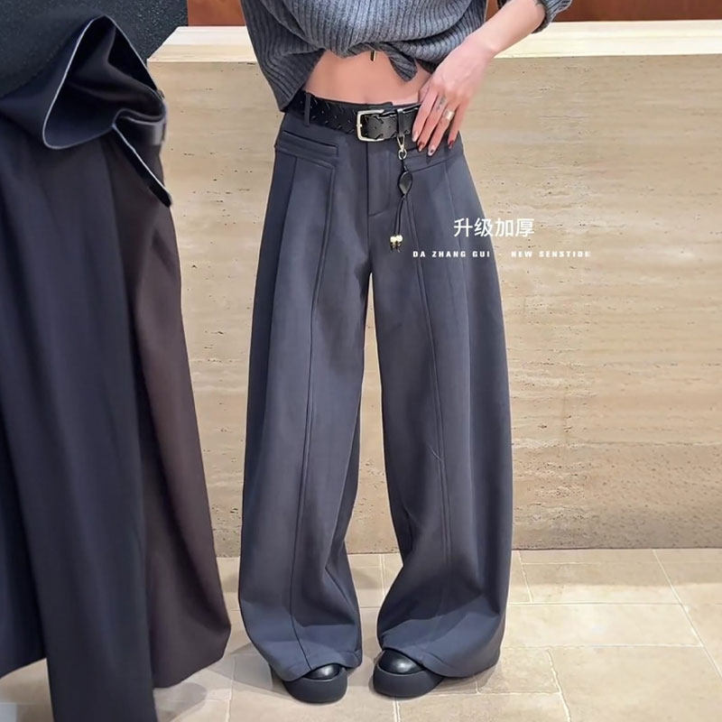 欧货高端定制灰色大码阔腿裤女2025冬季新款加厚设计感拖地休闲裤,女装/女士精品,大码裤装,淘宝优惠券,粉丝福利购,淘宝优惠卷