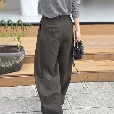 高端定制灰色大码设计感阔腿裤女