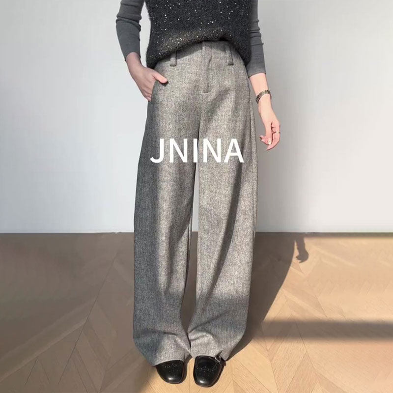 欧货高端定制灰色大码阔腿裤女2025冬季新款加厚高级感气质休闲裤,女装/女士精品,大码裤装,淘宝优惠券,粉丝福利购,淘宝优惠卷
