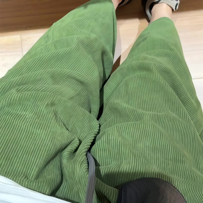 高端定制绿色慵懒风灯芯绒阔腿裤