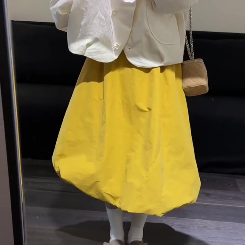 欧货高端定制黄色大码半身花苞裙