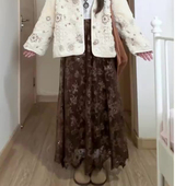 欧货高端定制棕底白花大码 半身裙女2026春夏新款 轻熟复古风大摆裙