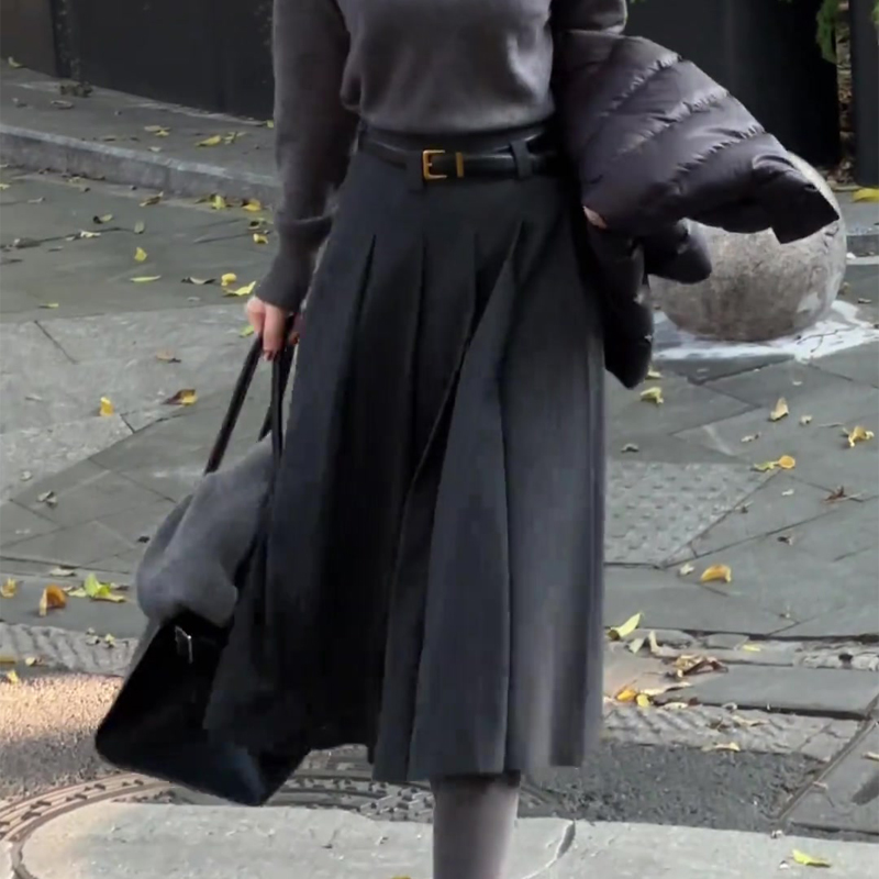 欧货高端定制大码灰色毛呢半身裙