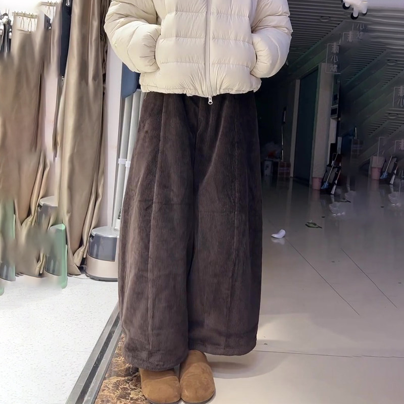 欧货高端定制栗色灯芯绒大码阔腿裤女2025冬季新款加厚慵懒休闲裤,女装/女士精品,大码裤装,淘宝优惠券,粉丝福利购,淘宝优惠卷