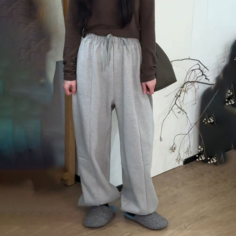 欧货高端定制灰色大码阔腿卫裤女