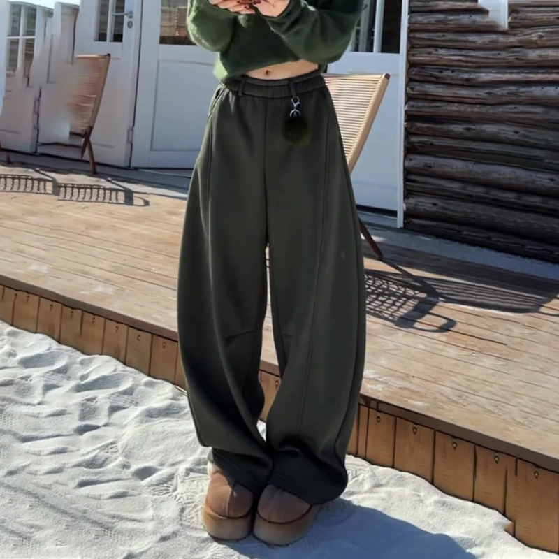 欧货高端定制军绿色大码阔腿卫裤