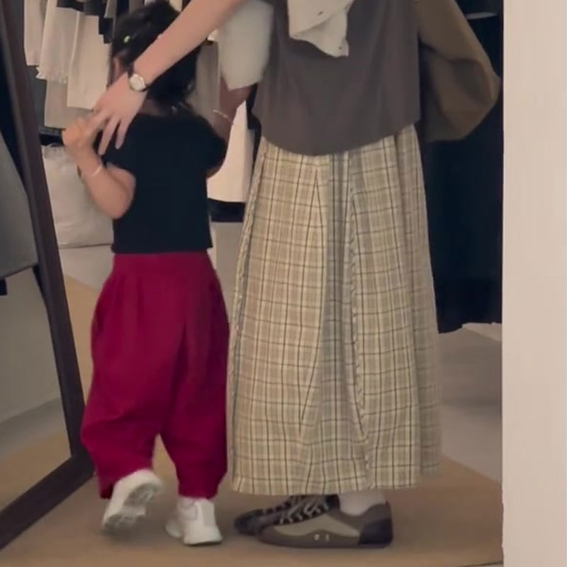 高端定制黄色格子大码半身裙女