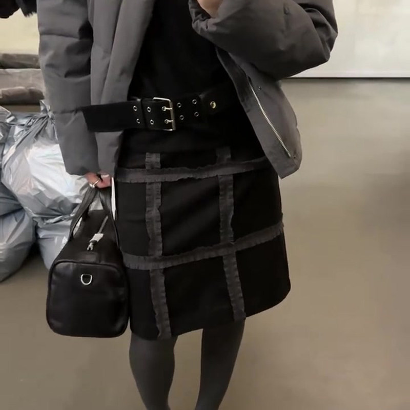 欧货高端定制黑色格纹大码半身裙