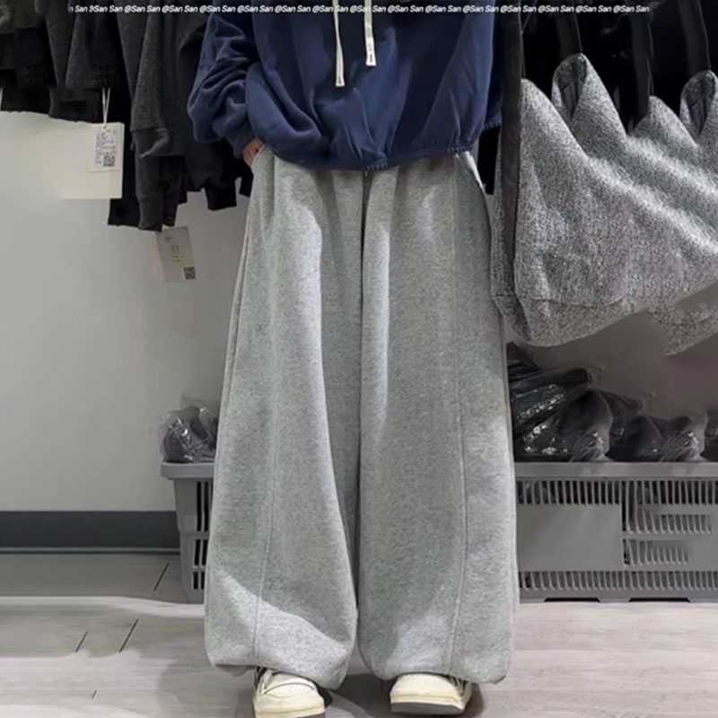 欧货高端定制灰色大码阔腿卫裤女